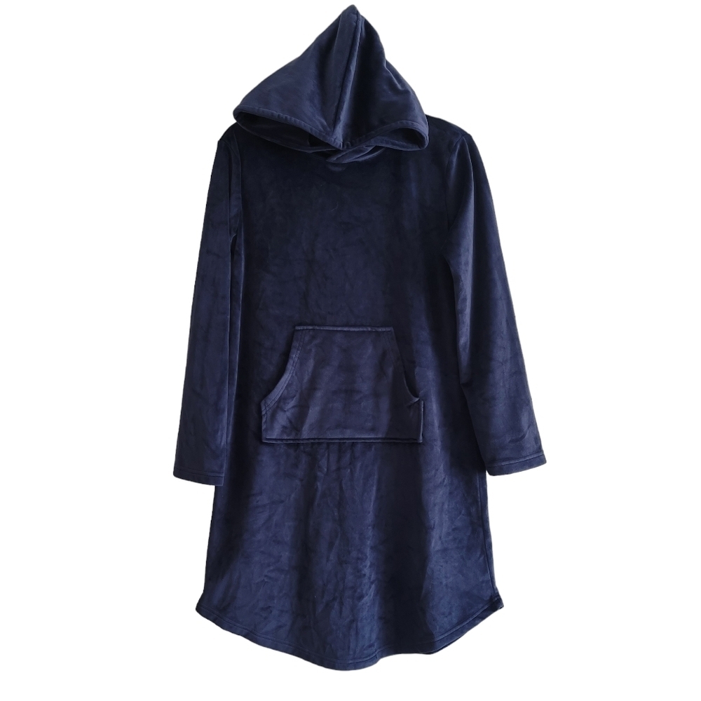 Softies XS Navy Blue Hooded Snuggle Lounger Dress Casual Cozy Comfort Sleep